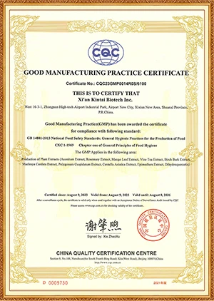 botanical extract supplier KINTAI's GMP certificate