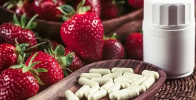 get fisetin, strawberries, dietary supplement capsule