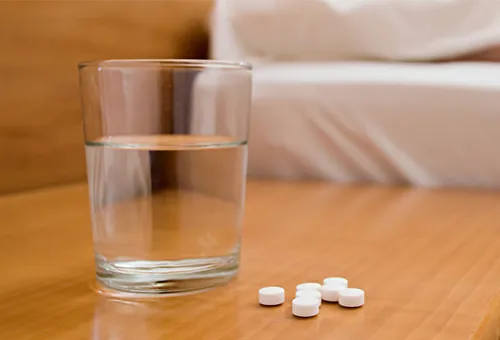 medicine, white Cytisine, water, cup, table