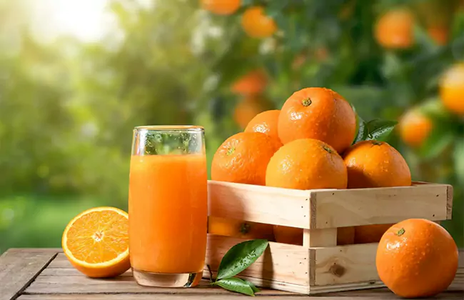 fresh Oranges with orange juice